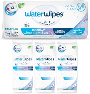 WaterWipes Sensitive Whole Body Cleansing Wipes, 99.9% Purified Water, XL Textured Wipes, Incontinence Care, Fragrance Free, 90 Count