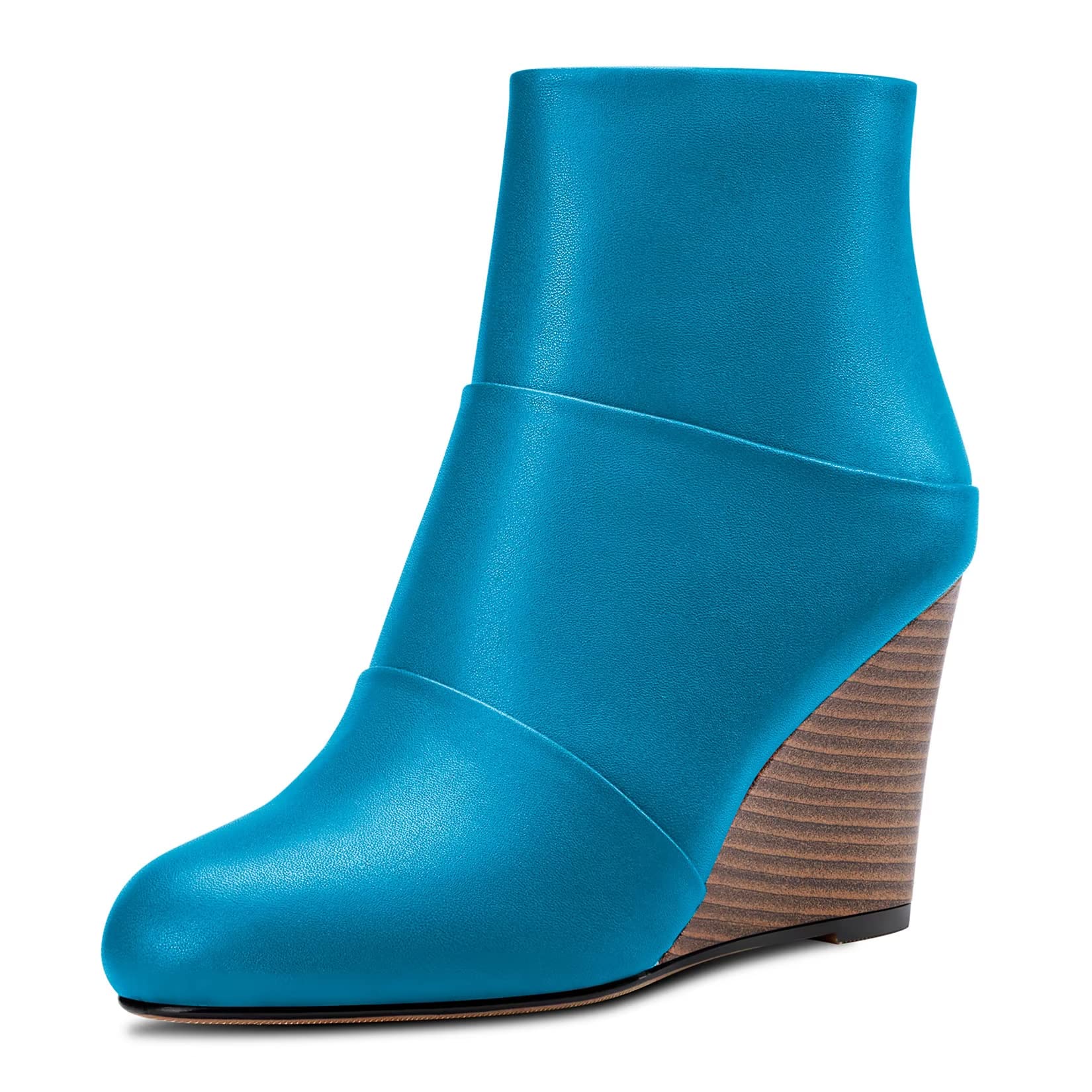 HDEUOLM Women's High Wedge Esparto Heel Closed Toe Round Toe Ankle Boots 8.5 CM 
