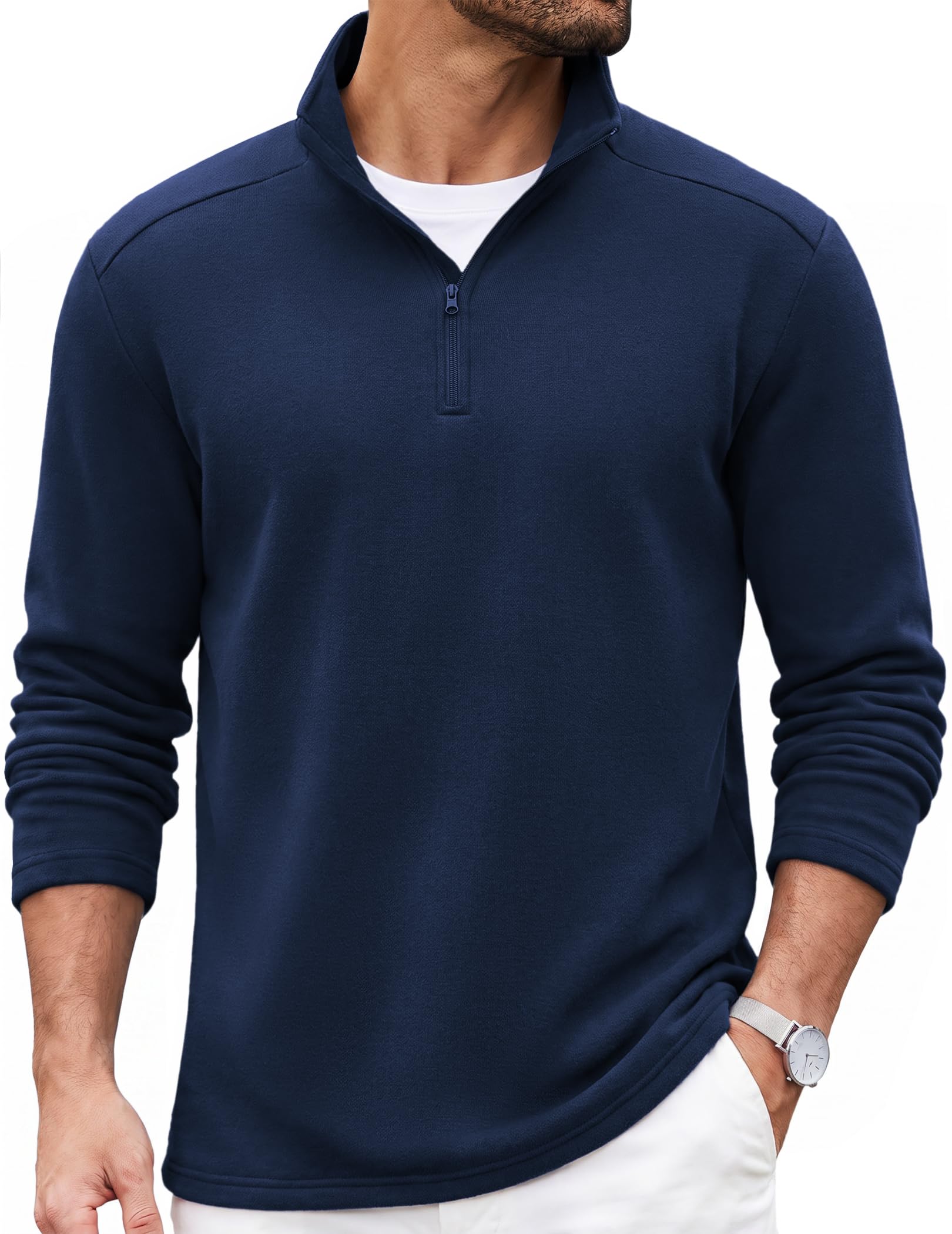 COOFANDY Sudadera casual de algodón con cremallera de un cuarto para hombre
