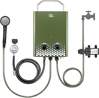 KEMIMOTO Tankless Propane Water Heater Equipped with 1 Suitable Water Pump | Features：Lightweight, Instant,Steel丨Capacity：5L丨GPM：1.32丨BTU：34000丨Safety：Flameout, Overheat,Overpressure,Leak Protection