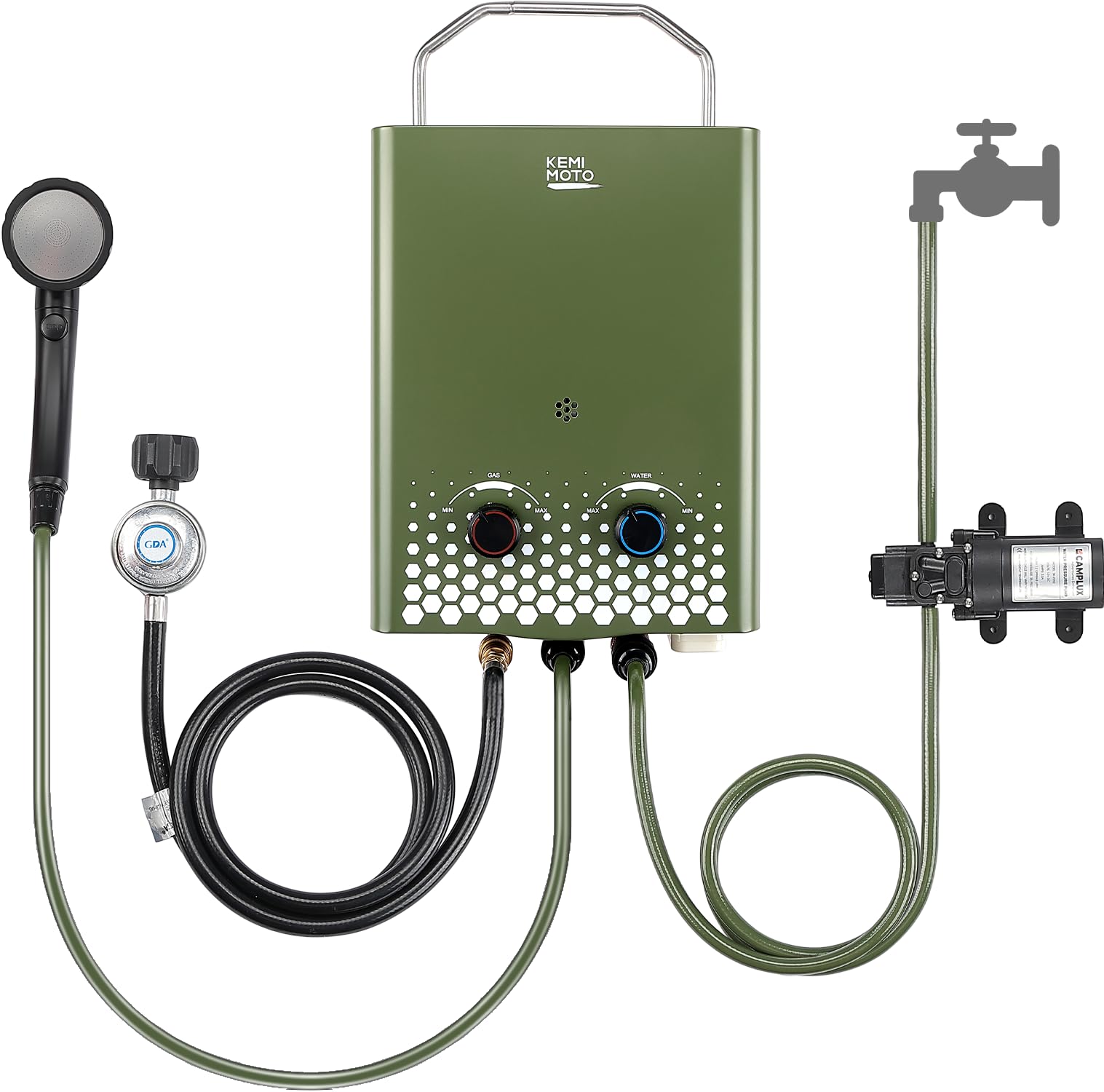 KEMIMOTO Tankless Propane Water Heater Equipped with 1 Suitable Water Pump | Fea
