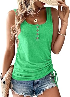 Women Summer Sleeveless U Neck Tank Tops Casual Loose Button Up Henley Shirts