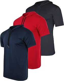 3 Pack Men's Dry Fit Short Sleeve Hoodies Shirts Athletic Workout Gym