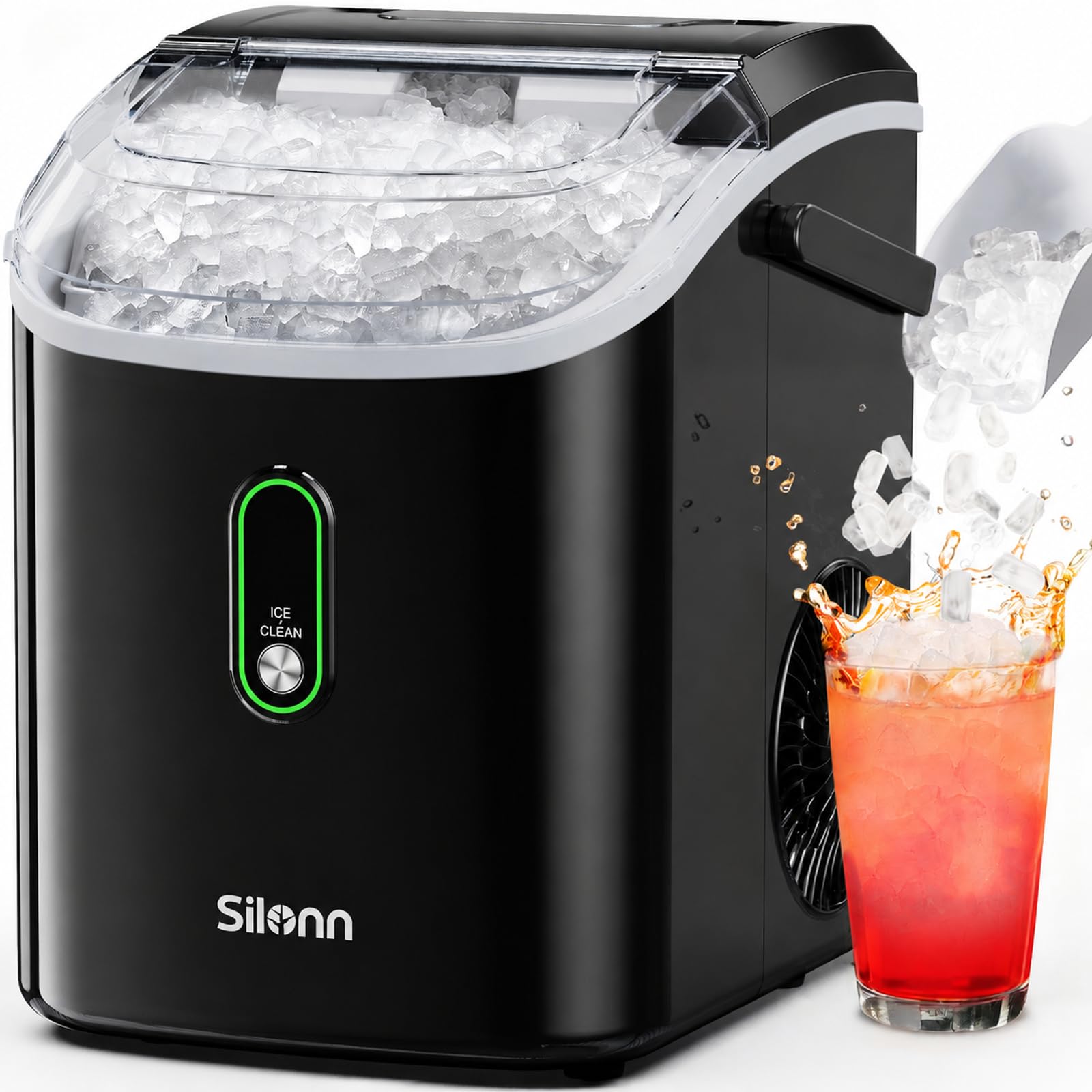 Silonn Nugget Ice Maker Countertop, Chewable Pellet Ice Machine with Self-Cleani