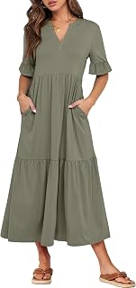 ANRABESS Womens Summer Casual Maxi Dresses Ruffle Short Sleeve Dress