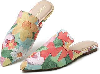 Tilocow Pointed Toe Flat Mules for Women, Easy Slip-on and No