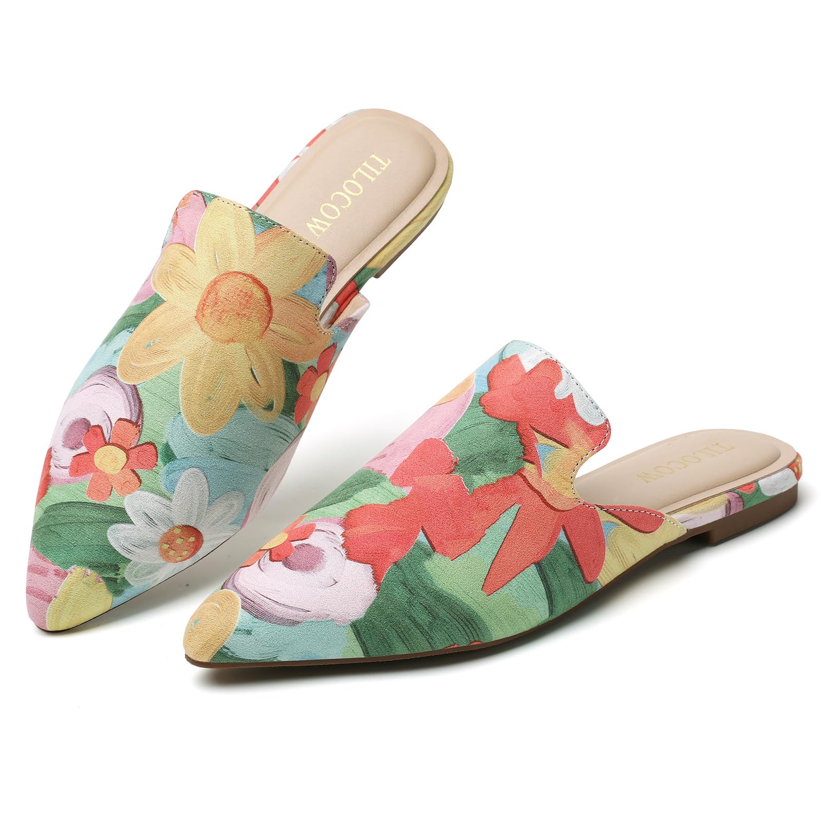 Tilocow Pointed Toe Flat Mules for Women, Easy Slip-on and No
