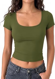 womens short sleeve square neck crop tops for women soft workout tops sexy slim fit tops casual lightweight base layer