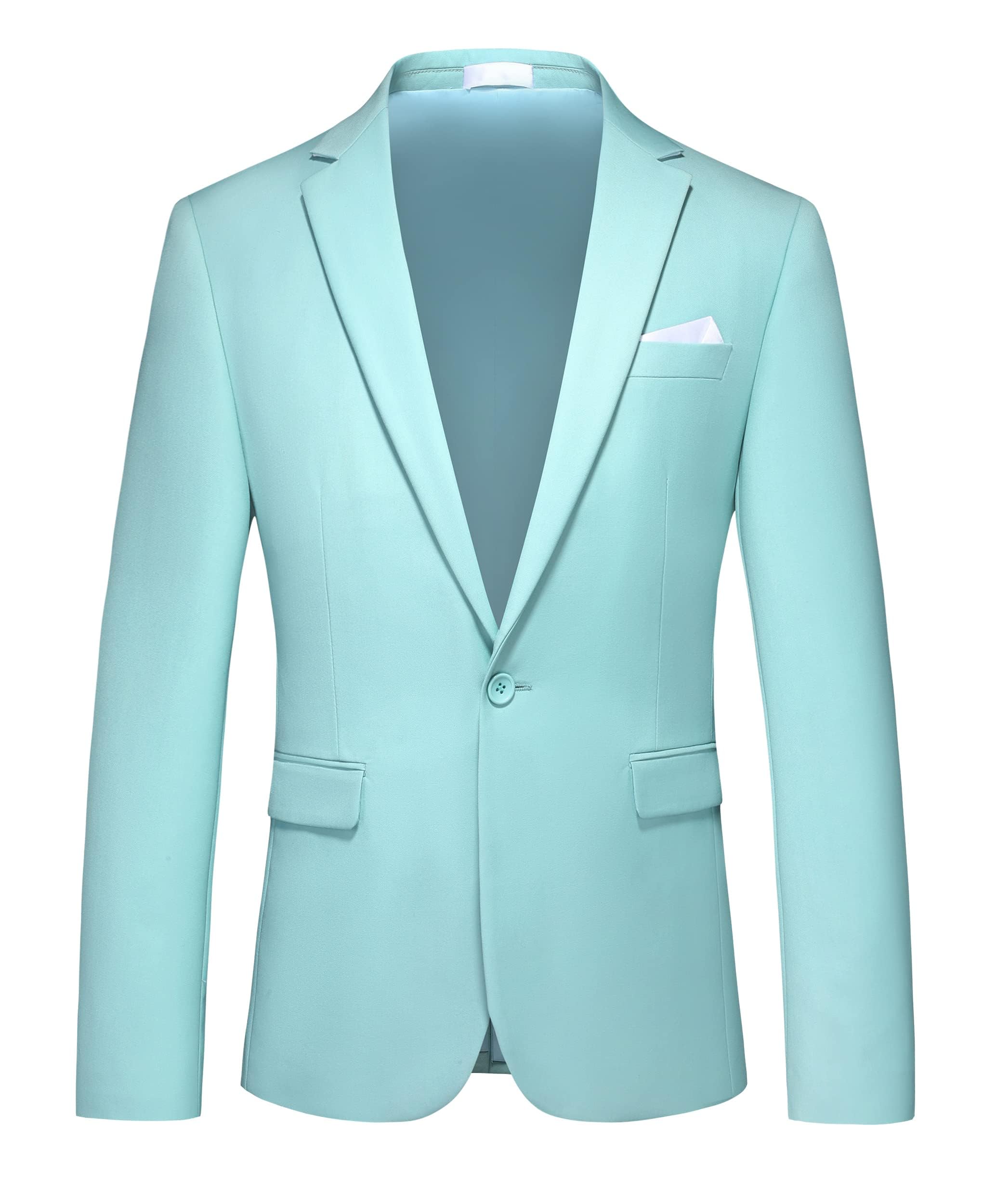 MOGU Men's Suit Jacket Slim Fit One Button Single Color Business Wedding Prom