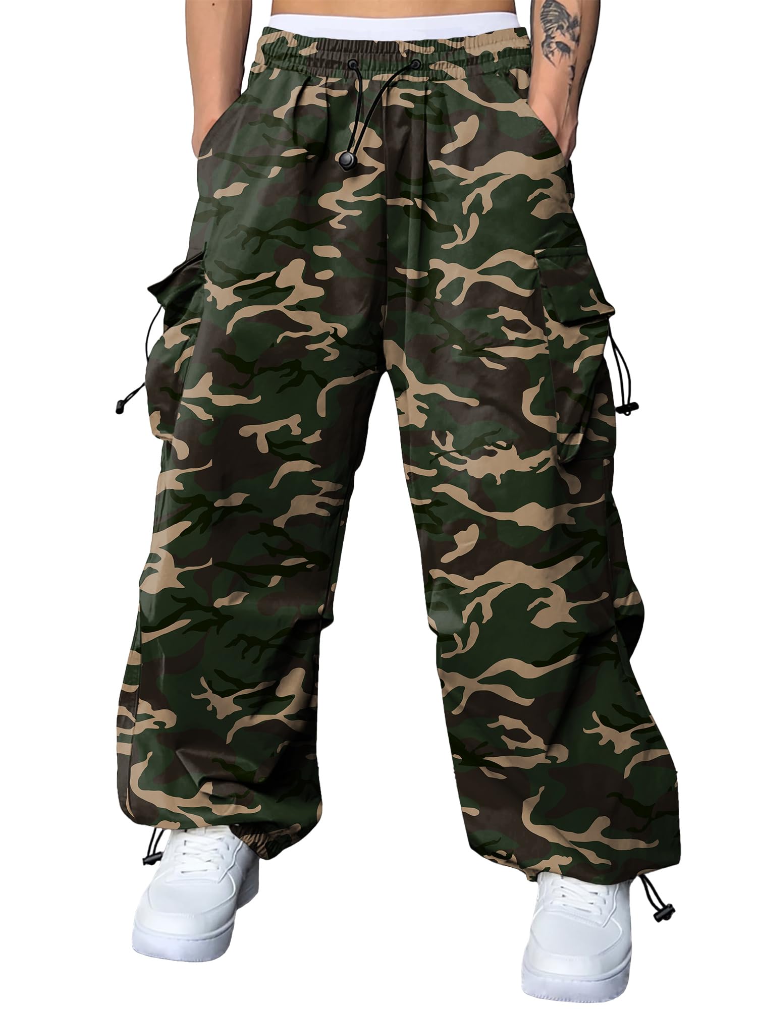 JMIERR Mens Loose Fit Drawstring Y2K Baggy Parachute Cargo Pants