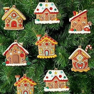 Pack of 6 Gingerbread Home Decorations, Christmas Tree Ornament, Rustic Gingerbread Home Decor, Holiday Party Charms
