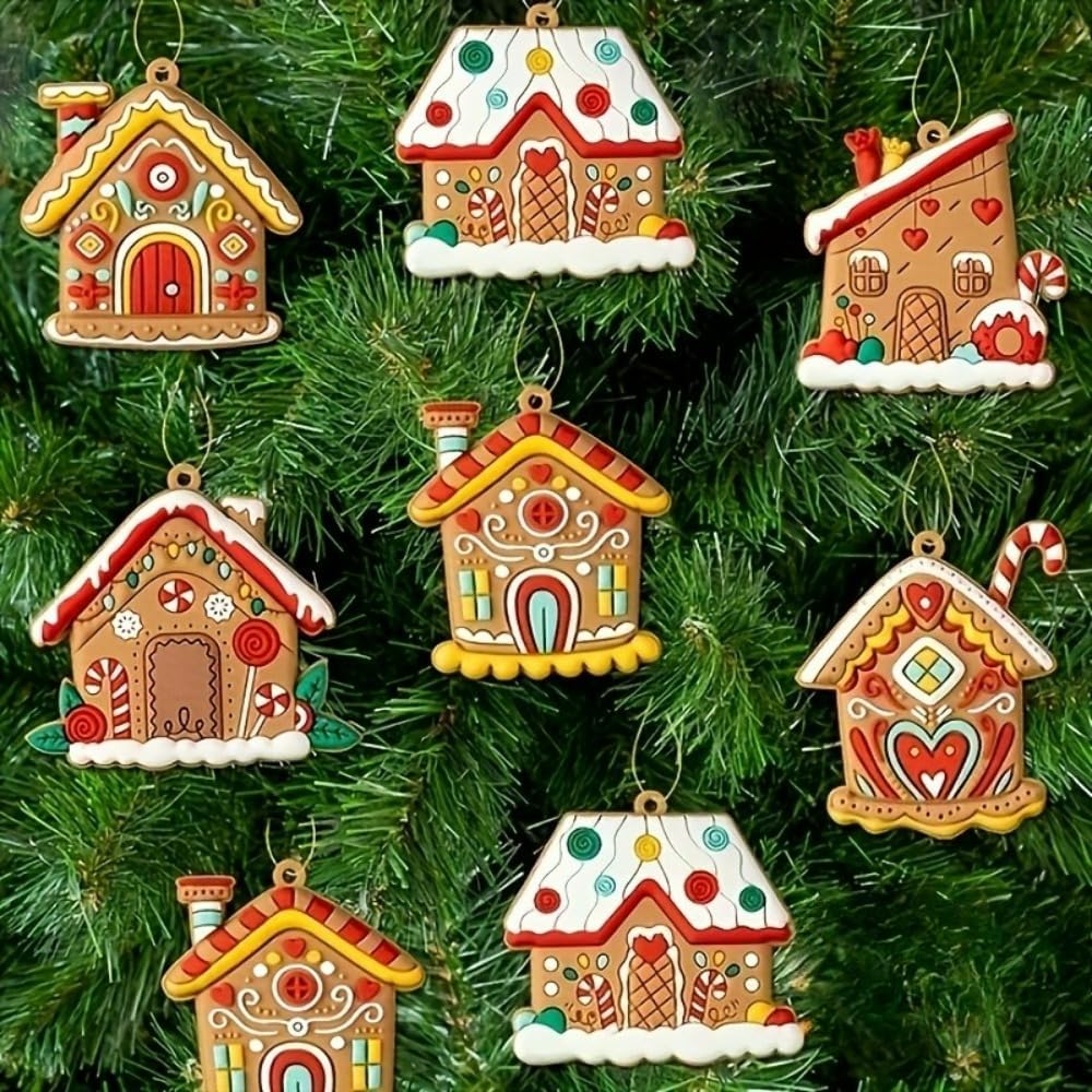 Pack of 6 Gingerbread Home Decorations, Christmas Tree Ornament, Rustic Gingerbr