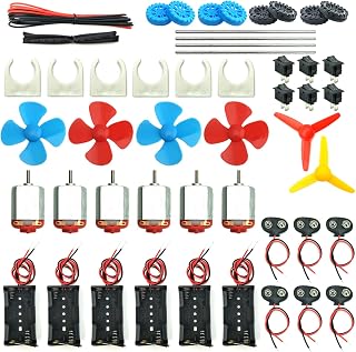 EUDAX 6 Set DC Motors Kit, Mini Electric Hobby Motor 3V -12V 25000 RPM Strong Magnetic with Shaft Propeller, 2 x AA Battery Holder,9V Battery Clip Connector,Plastic Wheels for DIY Science Projects