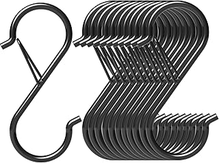 HEDGBOBO 12 Pack Heavy Duty Metal 3.5" S Hooks with Safety Buckle for Hanging Kitchen Utensils/Plants/Pots & Pans/Clothes, Hats