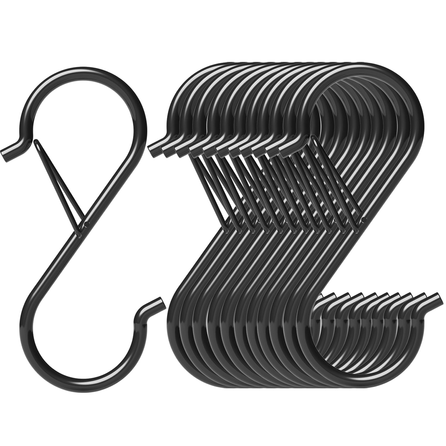 HEDGBOBO 12 Pack Heavy Duty Metal 3.5" S Hooks with Safety Buckle for Hanging Ki