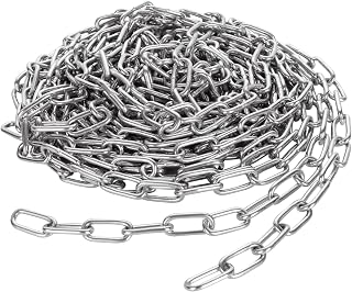 ABuff 8M Galvanized Metal Coil Chain, 1/8In × 26.25Ft Heavy Duty Chain Links 3mm Small Metal Chain Link Chain for Plants, Camping, Clothes & Mirror Hanging, Pet Dog, Bird Feeder Planters Signs