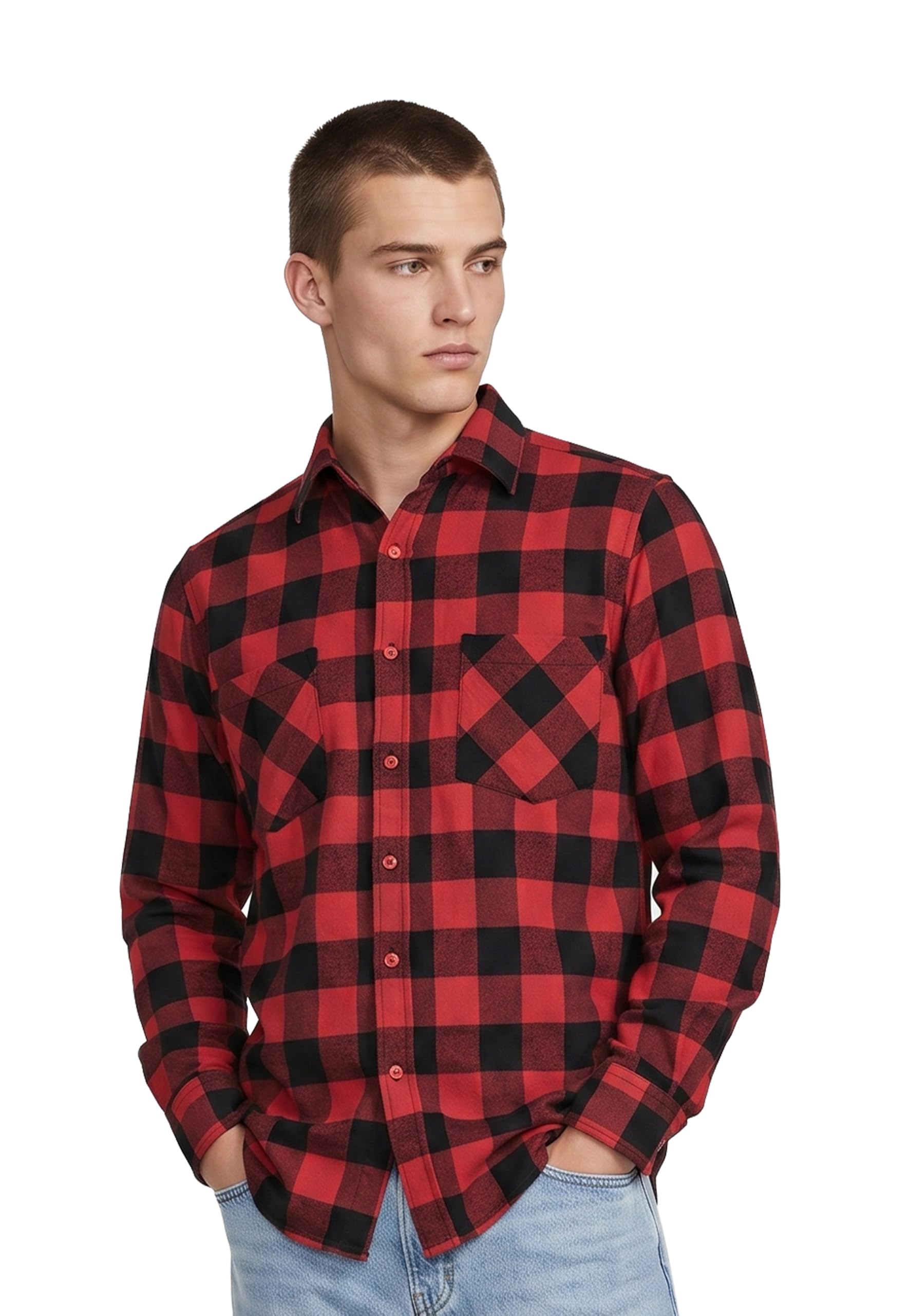 Urban Classics Checked Flanell Men's Flannel Shirt Black/White 100% Cotton Regul