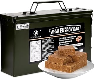 PEAK4RATION High Energy Bar | Compact Compressed Food Bar - Caramel Cinnamon 13728kcal | Long Shelf-Life Emergency Food Ration -12 Day Package 3kg (12x250g Metal Box) | Survival Preparedness Food Bar for Outdoor Camping, Crisis, Earthquake, Wildfire, Home Preparedness