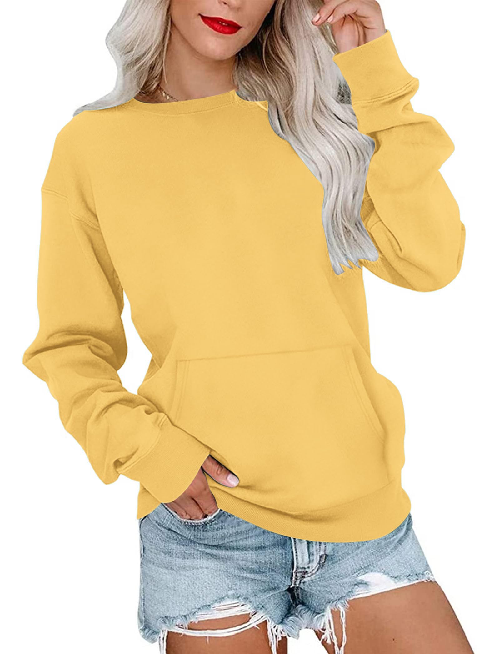 MISFAY Women's Oversized Crewneck Sweatshirt Long Sleeves Top with Pocket