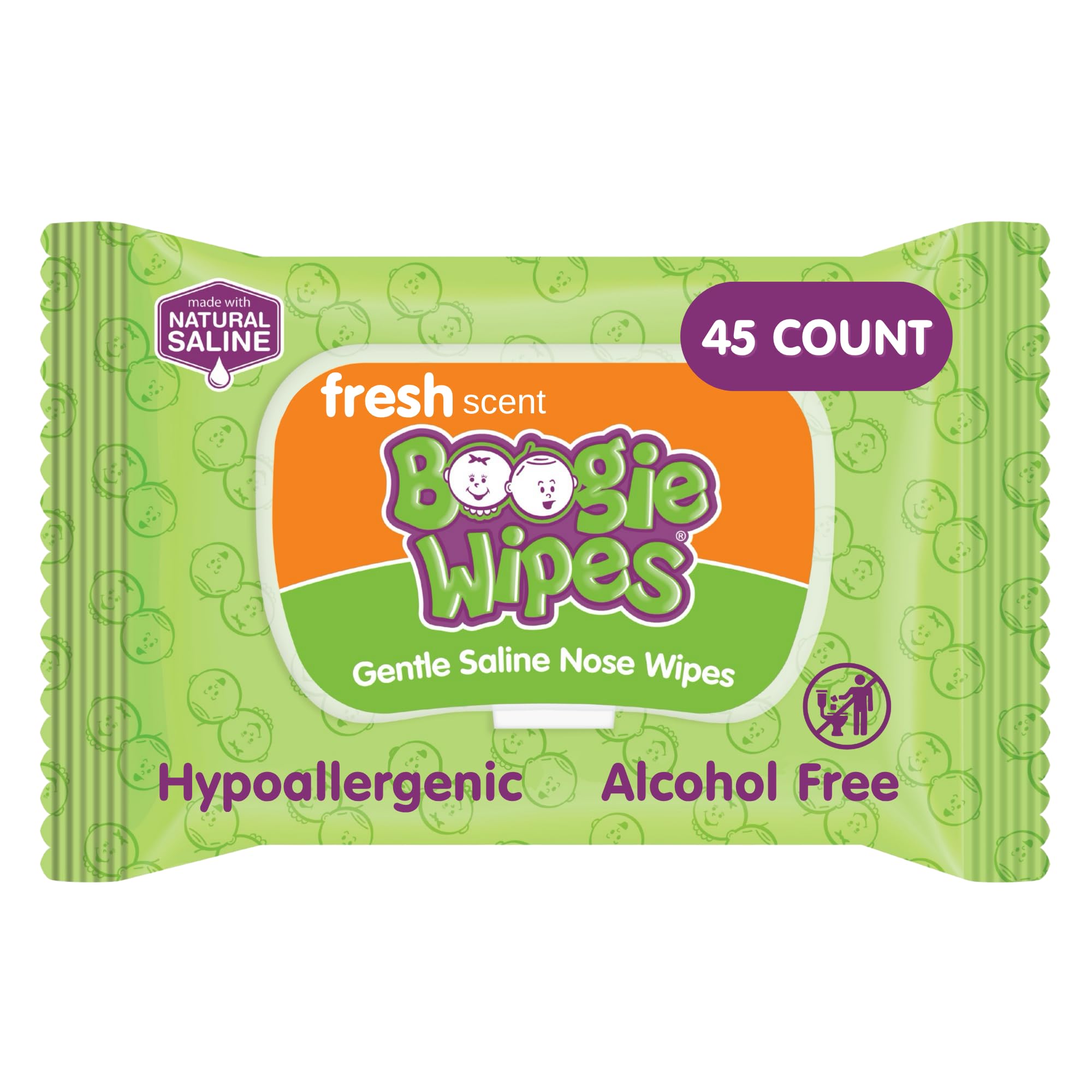 Boogie Saline Nose Wipes Fresh Scent - 45 Count | Hypoallergenic &amp; Alcohol-F