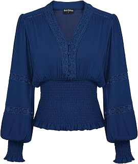 Scarlet Darkness Women's Renaissance Lace V Neck Lantern Sleeve Blouse