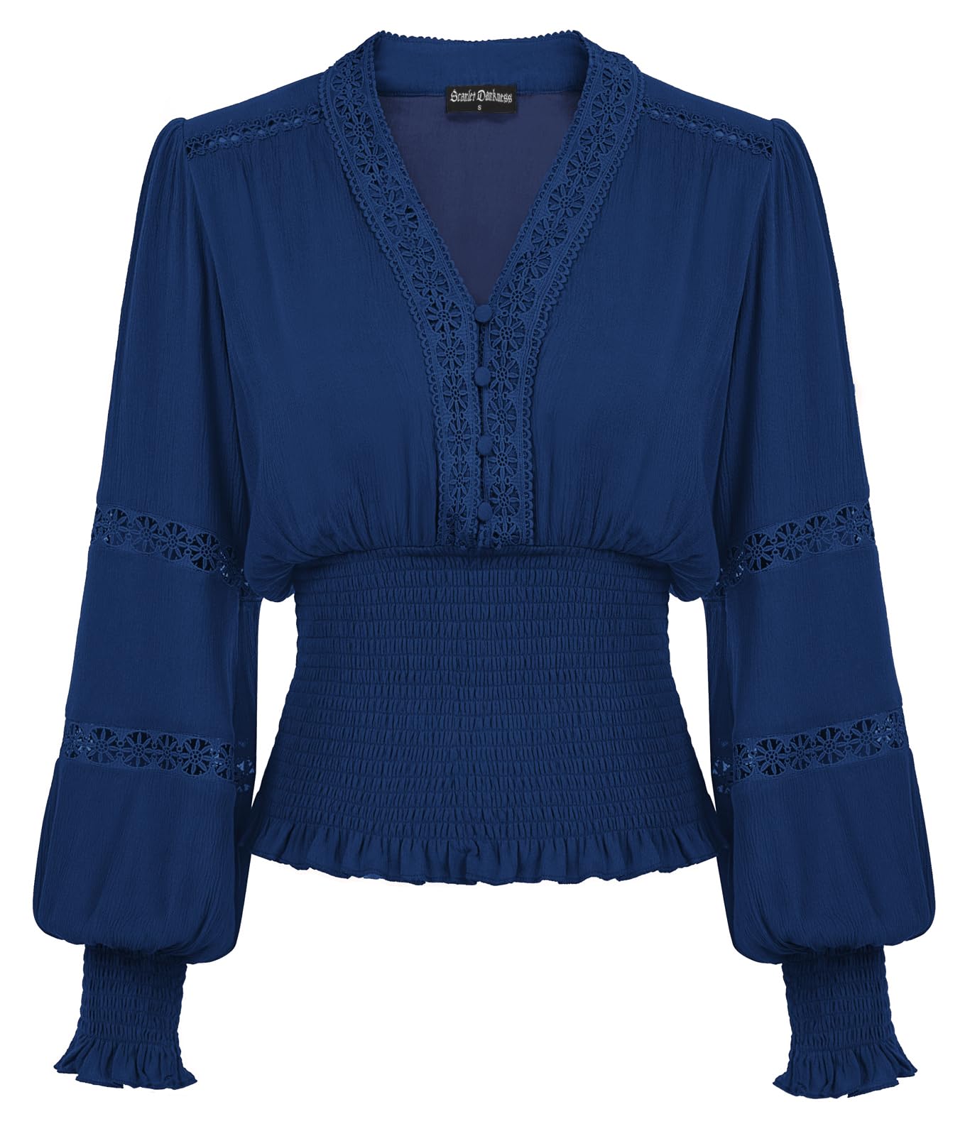 Scarlet Darkness Women's Renaissance Lace V Neck Lantern Sleeve Blouse