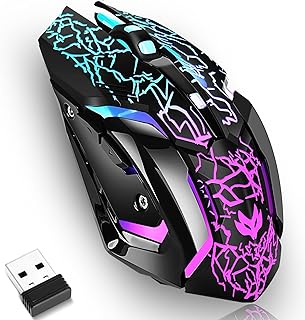 Lacolain Wireless Gaming Mouse,Rechargeable Computer Mouse with Type-C Fast Charging, Ergonomic Mouse with 3 Adjustable DPI, 6 Silent Buttons, LED Light, Long Battery Life for Laptop, PC, Mac