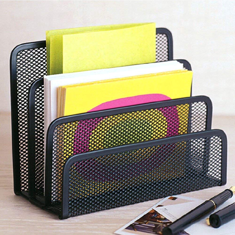 Metal Mesh Desk Organizer File Holder, 4 Slot Desktop Letter Tray, Mail Sorter f