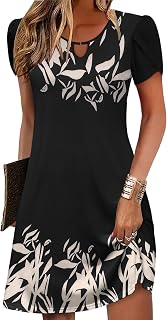 Zeagoo Women's Casual A-Line Dresses with Pockets Summer Floral Tshirt Dress Short Sleeve Mini Dress Flowy Sundresses