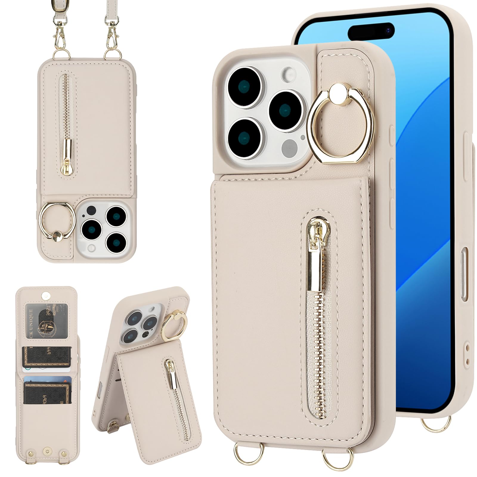 Jcxtrombulous for iPhone 16 Pro Max Wallet Case with Strap Card Holder RFID Bloc