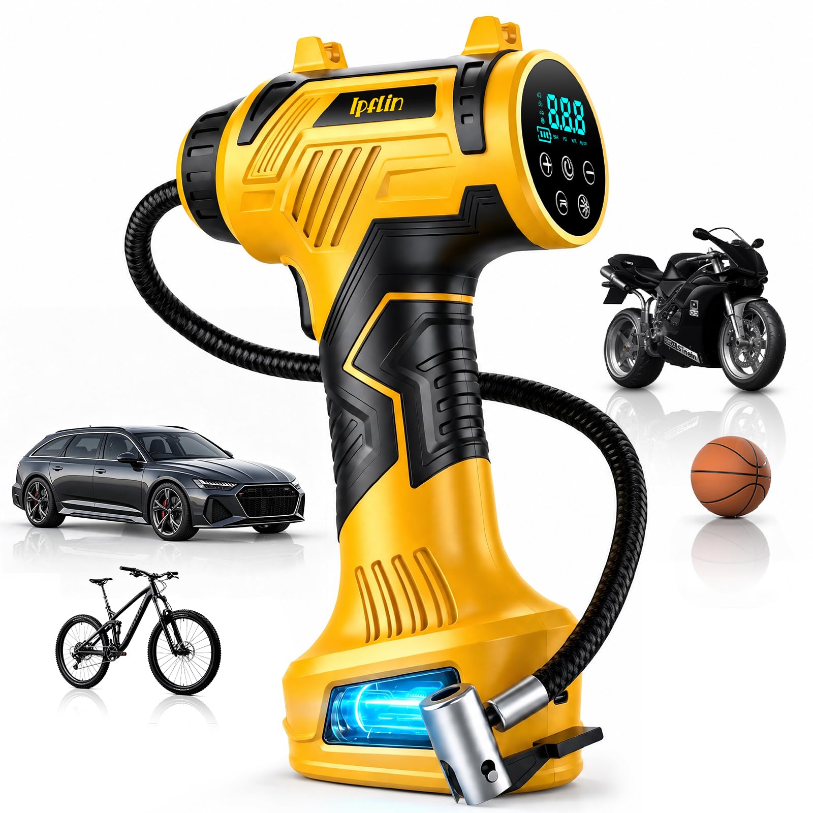 160 PSI Tire Inflator Portable Air Compressor Built-in Battery, Dual Power | 3*3