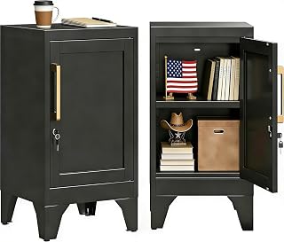 LONGLINK Metal Locker Small Storage Cabinet with Adjustable Shelf, Small Locking Cabinet with Door,Lockable End Table,Nightstand Cabinets with Lock for Bedroom,Home Office,23.6" H Black