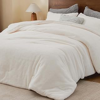 BEDELITE Faux Fur King Comforter Set Beige,Fluffy Bedding,2 Pillowcases