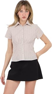 Forever 21 Women's Short Sleeve Button Front Top with Smocked Back