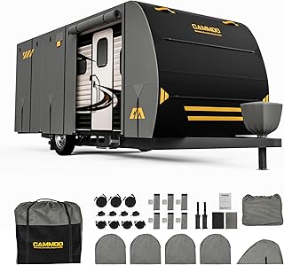 CAMMOO Travel Trailer RV Cover 27-30 FT, 9-Layer 180G Heavy Duty Camper Cover, Waterproof Windproof Snowproof, UV-Resistant All Weather Protection