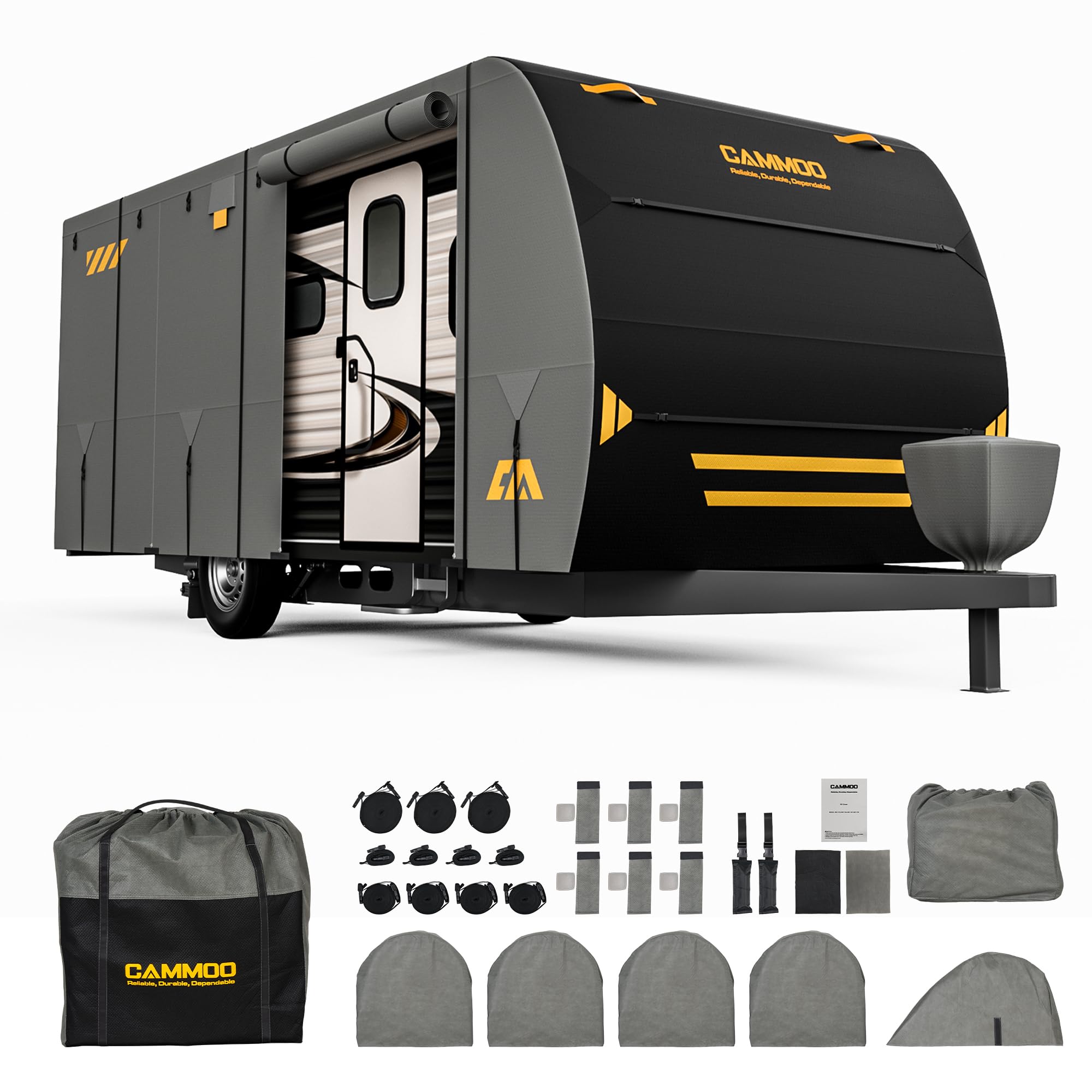 CAMMOO Travel Trailer RV Cover 27-30 FT, 9-Layer 180G Heavy Duty Camper Cover, W