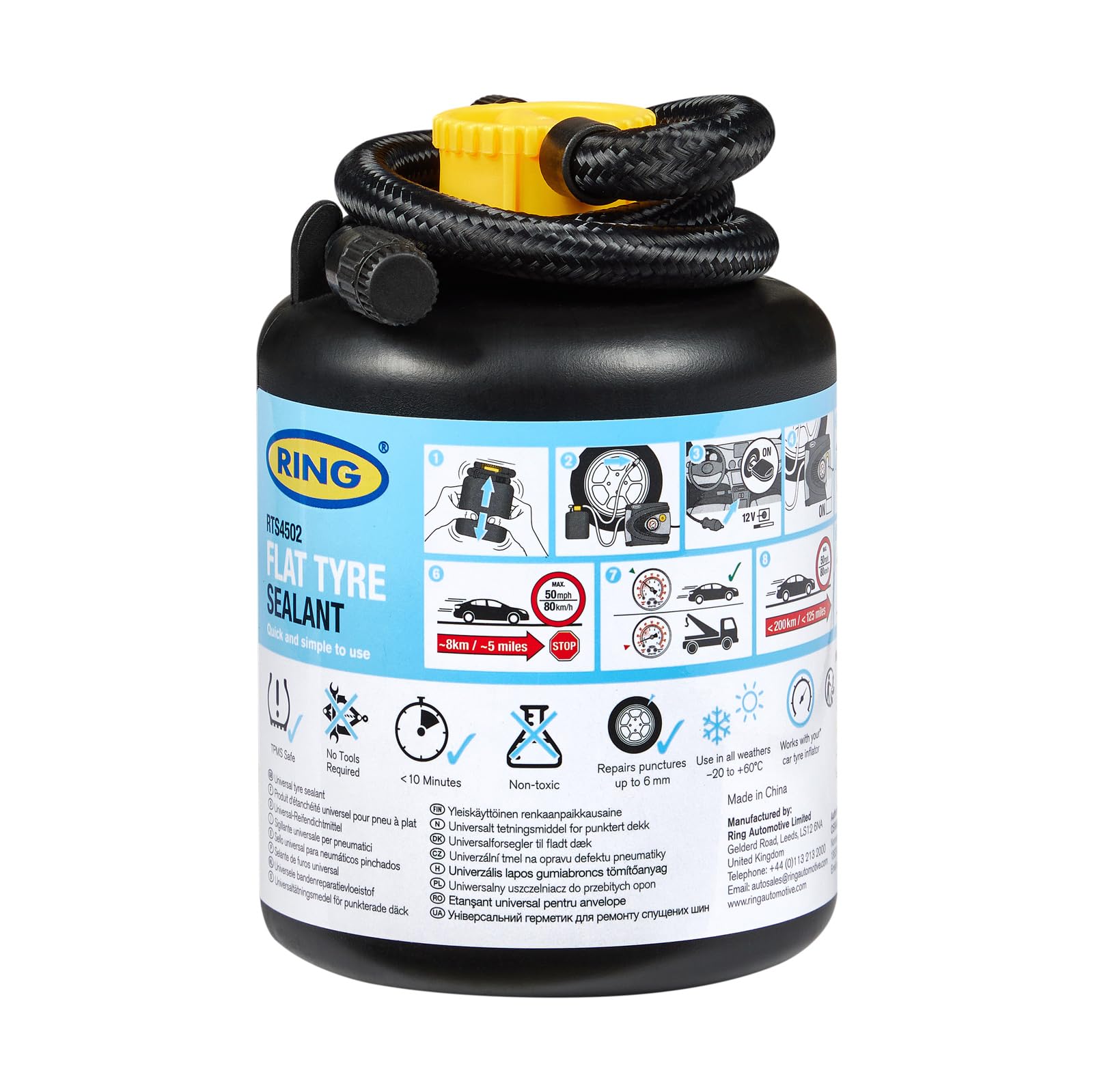 RING Flat Tyre Sealant, Quick & Easy Puncture Repair Kit | Convenient Emergency 