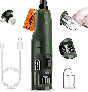Casfuy Dog Nail Grinder Quiet - (45db) 6-Speed Pet Nail Grinder with 2 LED Lights for Large Medium Small Dogs/Cats, Professional 3 Ports Rechargeable Electric Dog Nail Trimmer with Dust Cap