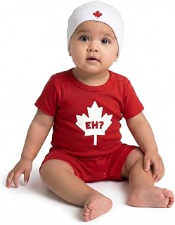 2-Piece Baby Eh Canada Set, Custom Handmade Canada Day Maple Leaf Baby Bodysuit and Hat Set