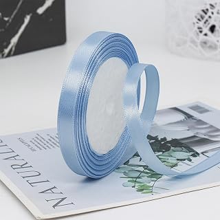 French Blue Satin Ribbon 3/8 Inch x 25 Yards Solid Polyester Ribbons for Gift Wrapping Crafts Wedding Party Holiday Decoration Floral Arrangement