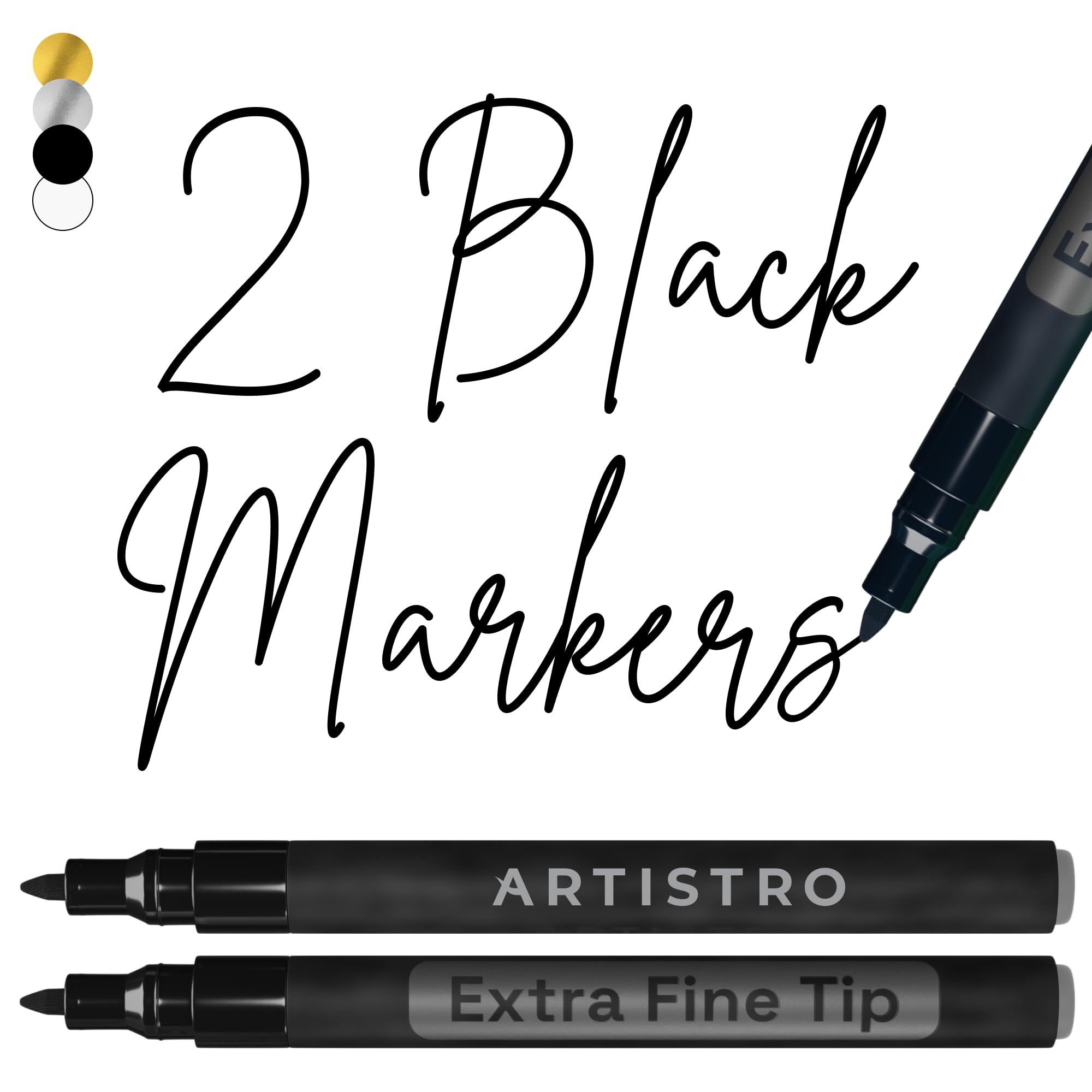 ARTISTRO Black Acrylic Paint Markers - 0.7mm Extra Fine-Tip - Set of 2 | Paint P