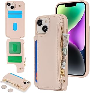 Cavor Custodia a portafoglio per iPhone 13 e iPhone 14 con porta carte, custodia a portafoglio per iPhone 14 per donne e uomini, custodia per iPhone 13 con portafoglio, in pelle, chiusura magnetica,