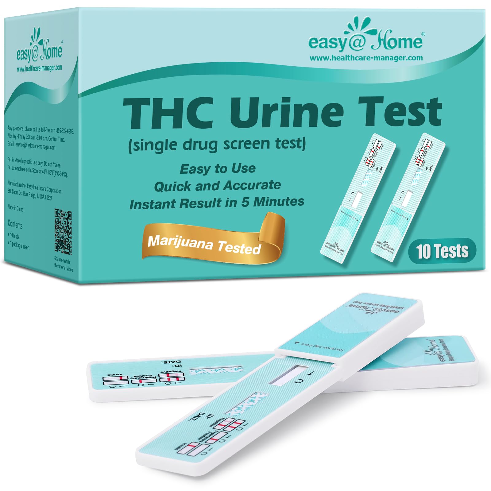 Easy@Home 10 Pack Marijuana Drug Test Kit - Urine THC Test for Home Use | THC Ur