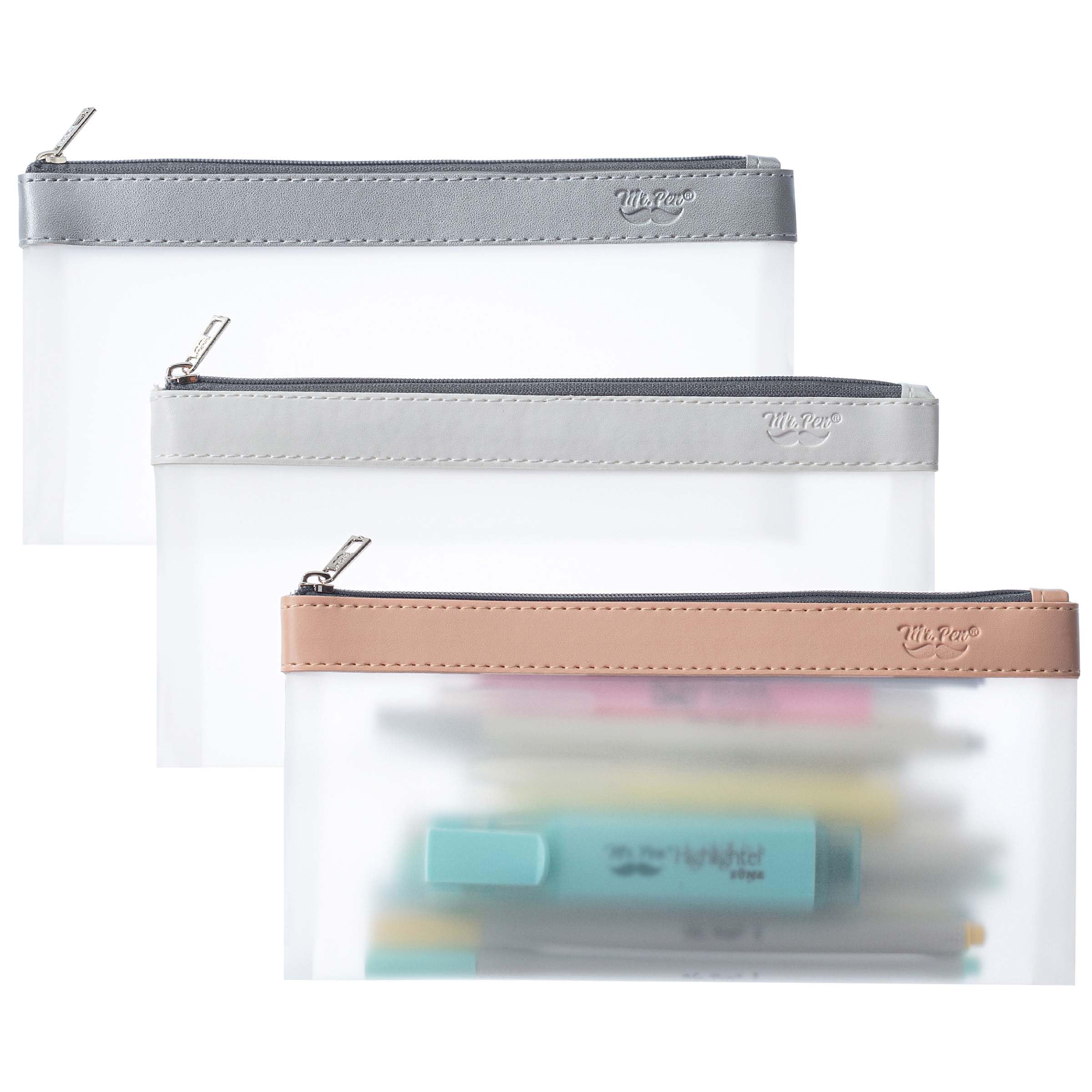 Mr. Pen- Clear Pencil Pouch, 8.50"x4.25", 3 Pack, Durable TPU Material | Medium 