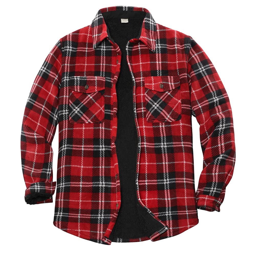 ZENTHACE Men's Warm Sherpa Lined Fleece Plaid Flannel Shirt Jacket(All Sherpa Fl