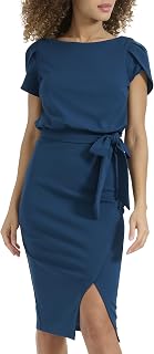 kensie Women's Short Sleeve Tie Waist Midi Dress