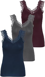 Pieces Women's Pcbarbera Lace Tank Top Top (Pack of 3)