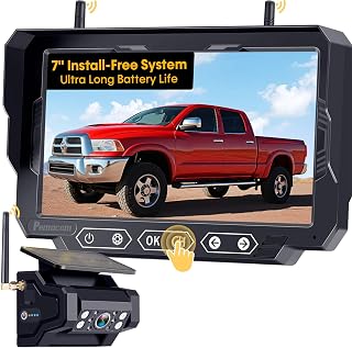 1080P HD Wireless Backup Camera - 1 Minute Magnetic Easy Install No Wiring | 7" Anti-Glare Monitor, Clear Night Vision, Solar 24H Long Life, Scratch-Proof Rear View Camera for Truck, Trailer, Small RV