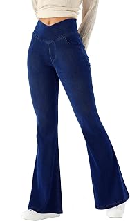 LaiEr Women's Bootcut Jeans V Crossover High Waist Pull on Casual with Belly Control Skinny Yoga Pants,High Elasticity Denim Soft Fabric,Bell Fitness Pants