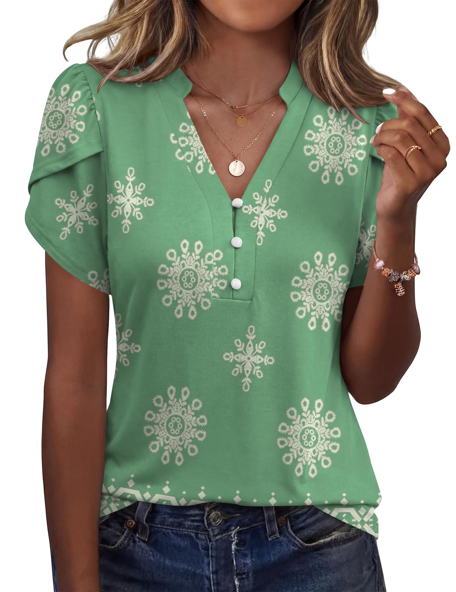 Rapbin Blusas de manga pétalo para mujer, cuello en V, para primavera, verano, n